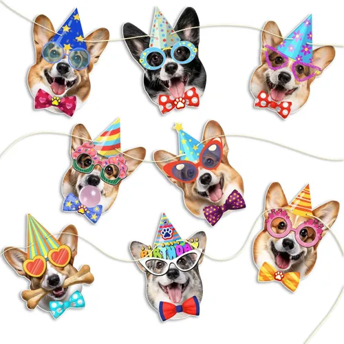 Miniatura 18 de Guirnalda de cumpleaños para perro Boston Terrier, pancarta de cumpleaños con caras fotográficas de Boston Terrier, decoración divertida de fiesta