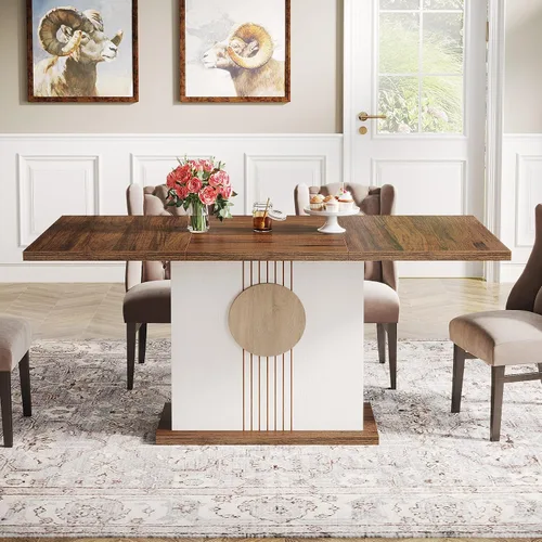 Miniatura 3 de Tribesigns Mesa de comedor rectangular de 55 pulgadas para 4 a 6 personas, mesa de comedor de madera de granja para cocina, comedor y sala de estar