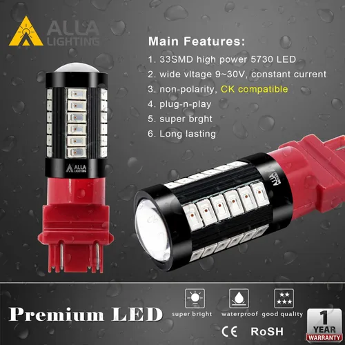 Miniatura 5 de Alla Lighting 2800lm 3156 3157 - Bombillas LED de luz estroboscópica de freno, rojo puro, extremadamente superbrillantes, T25 cuña 5730 33-SMD