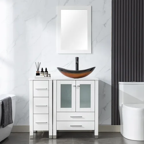Miniatura 31 de LUCKWIND 36" Bathroom Vanity Combo with Sink, 24"+12.6" Width, Painted Bathroom Storage Cabinet with 5 Drawers, Including Tempered Glass Round