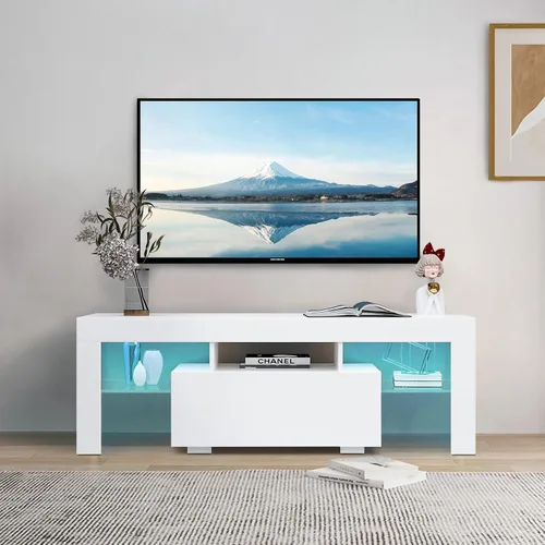 Soporte de TV LED blanco moderno centro de entretenimiento para TV de 65 pulgadas, gabinete de TV de madera con luces LED, soportes de televisión