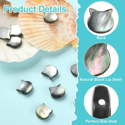 Miniatura 2 de LiQunSweet 10 cuentas de gato de concha natural, cuentas sueltas de cabeza de animal para collares, pulseras, aretes, fabricación de joyas, 0.394 x