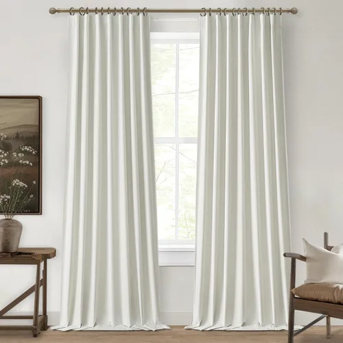 Miniatura 31 de Cortinas opacas extraanchas, 2 paneles para puertas corredizas de vidrio, moderna mezcla de lino plisado pesado, piso a techo, ventanas grandes, 70