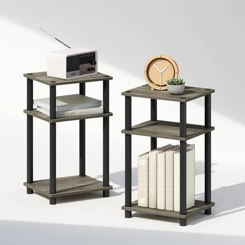 Miniatura 27 de Furinno Just Turn-N-Tube - Mesita de noche de almacenamiento abierto, 1 paquete, 3 niveles, blanco/blanco
