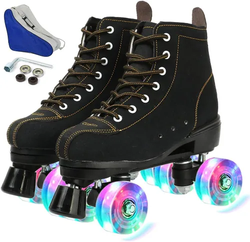 Miniatura 12 de Patines de ruedas para mujeres y hombres, zapatos altos de piel de vacuno, patines clásicos de doble fila, patines de cuatro ruedas para hombres