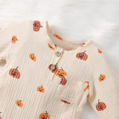 Miniatura 110 de Disfraz de Halloween para bebé niño y niña, mameluco de manga larga con diseño de calabaza, mameluco para Halloween