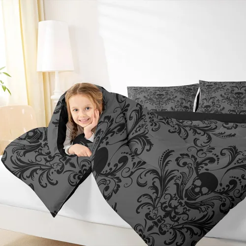 Miniatura 4 de Erosebridal - Juego de ropa de cama damascada negra para adultos, conjunto de edredón victoriano antiguo estilo barroco, tamaño queen, edredón Multi