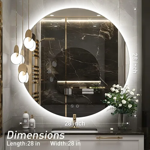 Miniatura 7 de Espejo de baño LED redondo de 28 pulgadas, retroiluminación de luz diurna de 6000 K, antivaho y regulable, espejo impermeable sin marco con control
