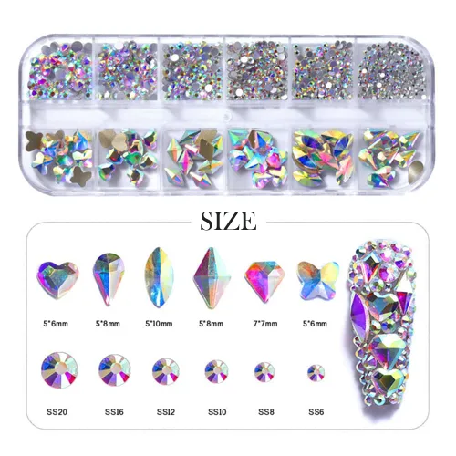 Miniatura 5 de 735 diamantes de imitación para uñas, cristales AB, piedras para uñas, cristales 3D, diamantes para uñas, decoración artística, manualidades Arco