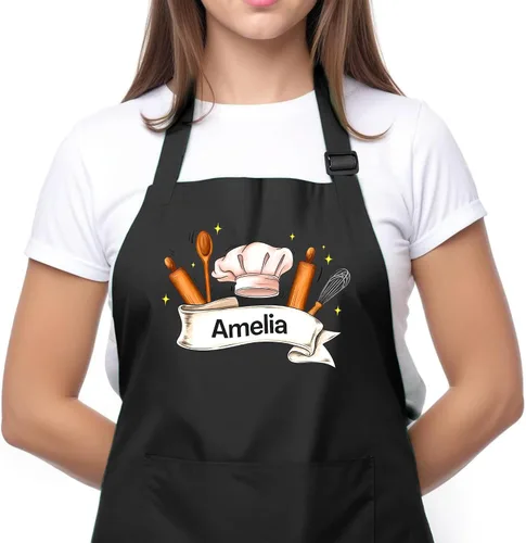 Delantal de hornear personalizado unisex con nombre personalizado, delantal de panadería ajustable con 2 bolsillos, perfecto para el día de la