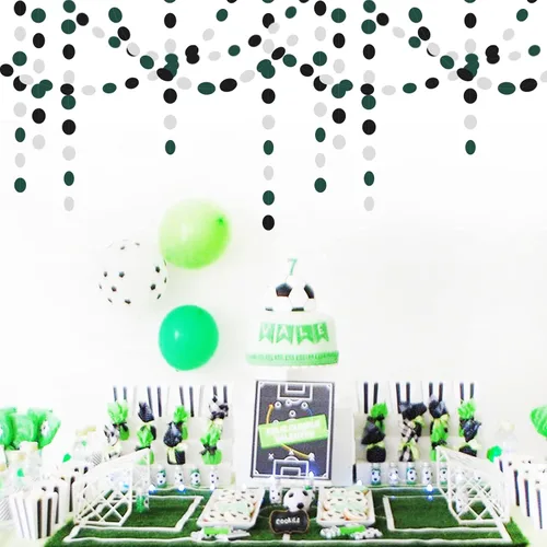 Miniatura 6 de Guirnalda de decoración de fiesta negra-verde plateada con banderines - 15.8 m de graduación 2025 de papel colgante, suministros para fiesta