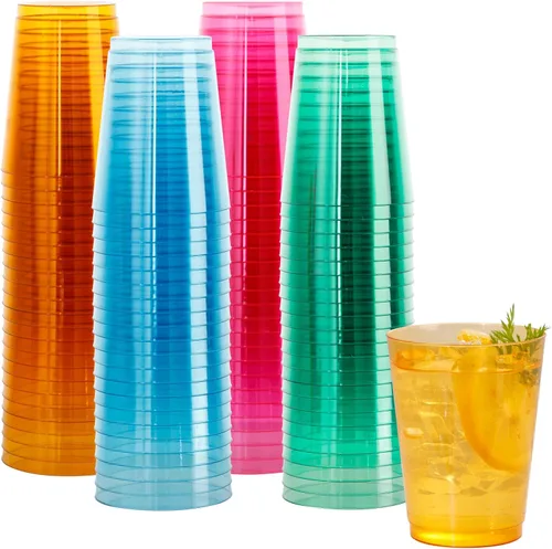 Miniatura 13 de DaYammi Paquete de 200 vasos de plástico dorados de 10 onzas, vasos de vino desechables con borde dorado, vasos de vino desechables de lujo, vasos