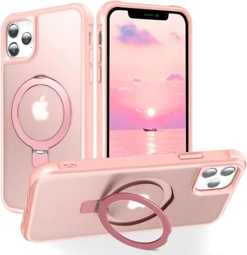 Miniatura 12 de CHAOFEnG Funda magnética compatible con iPhone 11 con soporte, prueba de caídas de grado militar, compatible con imán, anillo translúcido, parte