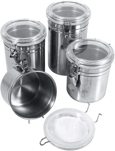 Miniatura 2 de Alvinlite Recipientes herméticos de acero inoxidable con tapa acrílica transparente y abrazadera de bloqueo para encimera de cocina, almacenamiento