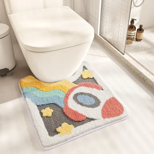 Miniatura 11 de Bonito tapete para inodoro en forma de U, de microfibra ultra suave, antideslizante, absorbente de agua, lavable a máquina, tapete de ducha de 20 x