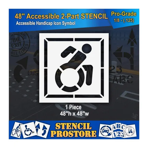 Plantillas de pavimento – 48 pulgadas – Plantilla de símbolo de icono accesible con borde – 48 x 48 x 1/8 pulgadas (128 mil) – Grado profesional