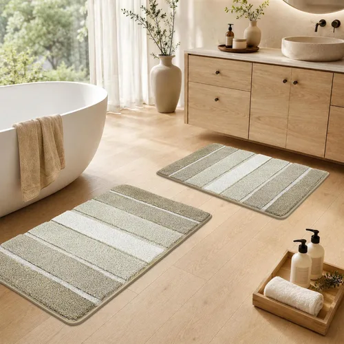 Miniatura 8 de COSY HOMEER Alfombras de baño de 24 x 17 pulgadas, ultra suaves y absorbentes, con respaldo de TPR antideslizante, lavable a máquina, alfombra Beige