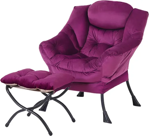 Miniatura 19 de MBOOYOME - Silla perezosa con otomano plegable, sillón de acento moderno de ocio con reposabrazos y bolsillo lateral y reposapiés plegable, silla