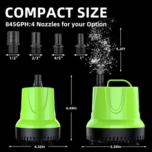 Miniatura 3 de FREESEA Bomba de agua sumergible para fuente: 845 GPH 60W Bomba de sumidero pequeña para estanque al aire libre, hidropónico, estatuaria, cascada
