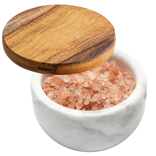 Miniatura 11 de Jalz Jalz Salero de sal con cuchara, base de mármol negro, tapa de acacia natural, cajas decorativas, recipiente para condimentos, diseño elegante