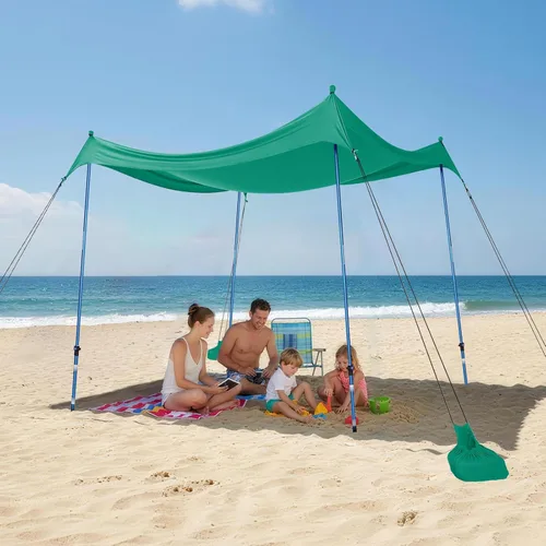 Miniatura 15 de CROWN SHADES Tienda de campaña de playa de 7 x 7, toldo de playa fácil de desplegar, UPF50+, 2 postes ajustables, turquesa