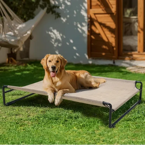 Miniatura 5 de Veehoo Cama elevada para perros al aire libre, camas elevadas para perros grandes, cuna lavable con reposacabezas laterales, patas antideslizantes