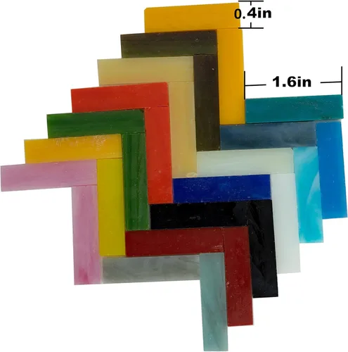 Miniatura 2 de Azulejos rectangulares de mosaico, tiras de vitral, 0.4 x 1.6 pulgadas, piezas de mosaico de vidrio catedral para manualidades, varios colores, 14