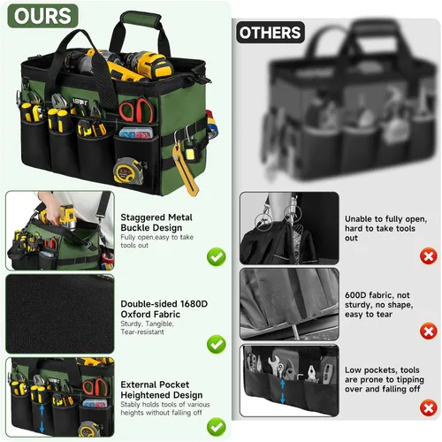 Miniatura 3 de Bolsa de herramientas, bolsa de herramientas resistente de 16 pulgadas para hombres, organizador de caja de herramientas con 27 bolsillos, bolsa