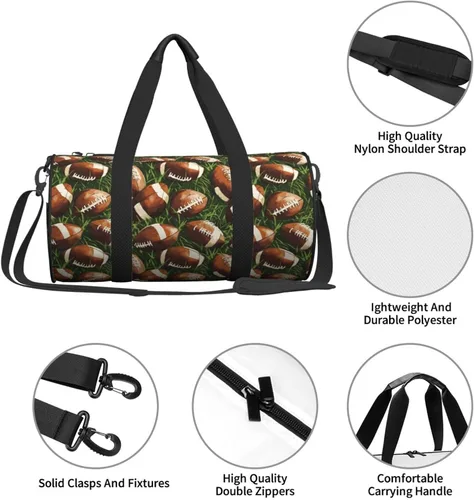 Miniatura 4 de Large Duffle Bag for Travel - Retro American Football Print Gym Bag for Women Men, Travel Foldable Bags for Women Men with Zippered Multiple Pockets