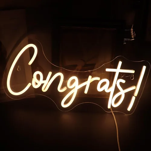 Miniatura 12 de Class of 2026 - Letrero de neón con texto en inglés "Congrats Grad" LED regulable USB Felicidades Graduación Cap Light Decoración de pared para sala