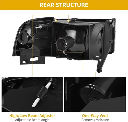 Miniatura 4 de DWVO Conjunto de faros delanteros compatible con Dodge Ram 1994-2001 1500/1994 1995 1996 1997 1998 1999 2000 2001 2002 Dodge Ram 2500 3500 Faros