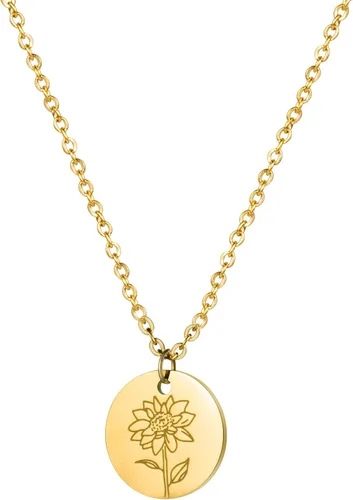 Collar con colgante de flor del mes de nacimiento, chapado en oro de 18 quilates, delicado y sencillo mes de nacimiento, colgante de disco floral,