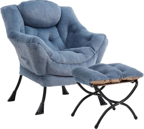 Miniatura 20 de MBOOYOME - Silla perezosa con otomano plegable, sillón de acento moderno de ocio con reposabrazos y bolsillo lateral y reposapiés plegable, silla