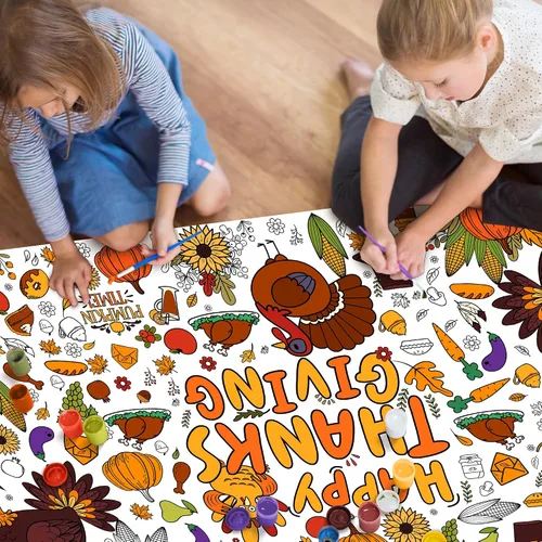 Miniatura 5 de OHOME Póster Gigante para Colorear de Acción de Gracias/Mantel - Manualidades de Acción de Gracias para Niños - 30 x 72 Pulgadas Pancarta de Papel