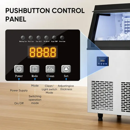 Miniatura 6 de Coolski Máquina de hielo comercial, 200 libras por día, máquina de hielo independiente de acero inoxidable, 45 cubos en 12 minutos, autolimpiante