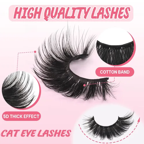Miniatura 5 de Ahrikiss Pestañas postizas esponjosas, pestañas falsas 5D, pestañas voluminosas que parecen extensiones, 10 pares, pestañas suaves y gruesas