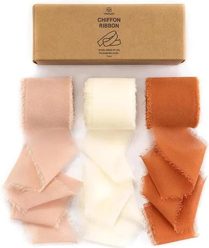 Miniatura 21 de Vitalizart Cinta de seda de gasa marrón hecha a mano con flecos de 1.5 pulgadas x 21 yardas, bordes deshilachados marrón y nude para invitaciones
