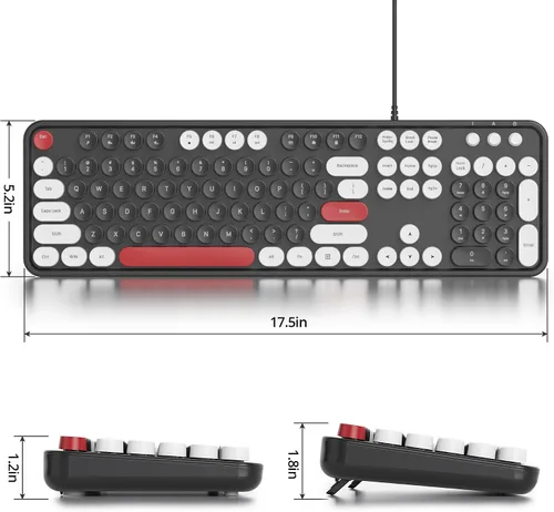 Miniatura 3 de Teclado punk retro, teclado de máquina de escribir de tamaño completo, diseño de llave flotante, USB con cable, con soportes plegables compatibles