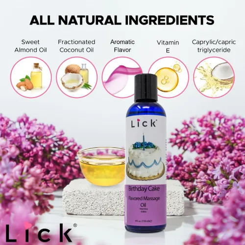 Miniatura 6 de Lick Aceite de masaje con sabor a pastel de cumpleaños, aceite de masaje comestible inspirado en dulces celebraciones con aceite de almendras
