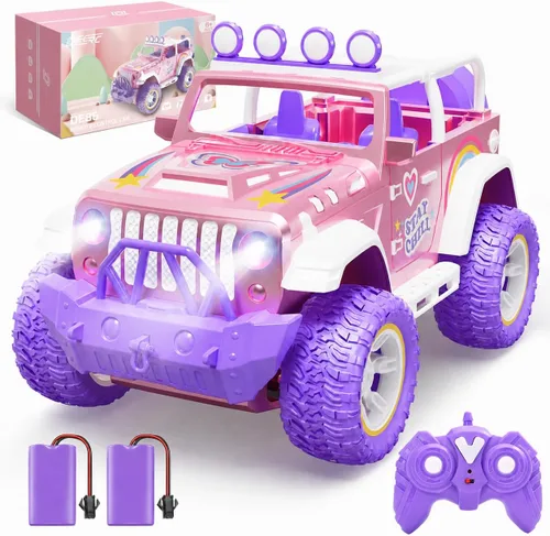 Miniatura 8 de DEERC Coche de Control Remoto con Neblina y Música, Camión de Control Remoto 1:16 para Niños, Juguete de Coche RC de 2.4Ghz con 2 Baterías, Regalo