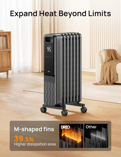Miniatura 3 de Dreo Radiador con Relleno de Aceite, Calentadores Radiantes Eléctricos para Uso en Interiores, Habitación Grande con Control Remoto, Bloqueo