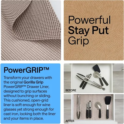 Miniatura 3 de GORILLA GRIP powerGRIP - Forro para estante de cajón y gabinete, agarre grueso y fuerte, forros no adhesivos que protegen armarios de cocina