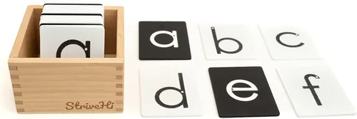 Montessori - Juego de letras de papel de lija | Tarjetas táctiles en minúsculas en blanco y negro | Herramienta de aprendizaje sensorial del