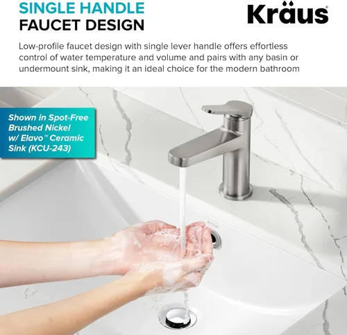 Miniatura 7 de KRAUS Indy Grifo de Lavabo de un Orificio de una Sola Manija en Cromo, KBF-1411CH