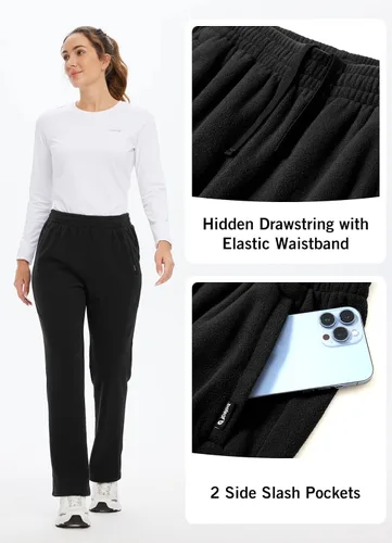 Miniatura 4 de BALEAF Pantalones de forro polar para mujer, térmicos, para invierno, ligeros, con cintura elástica, con bolsillo