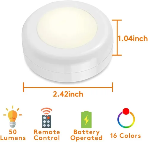 Miniatura 4 de Luces LED de disco de 13 colores con control remoto Iluminación inalámbrica con batería adhesiva debajo del gabinete Luces regulables que Blanco