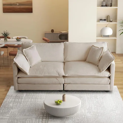 Miniatura 82 de Sofá seccional modular convertible de 76.7", sofás de dos plazas de chenilla con asiento profundo y cojines tipo loveseat para sala de estar, Beige