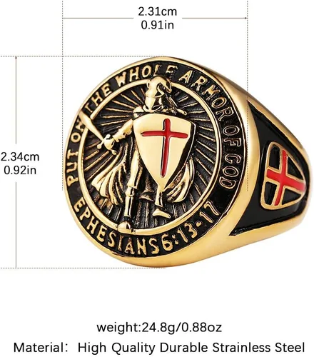 Miniatura 2 de HZMAN Knights Templar Put On The Whole Armor of God Efesios 613-17 Anillo de acero inoxidable para hombre con diseño de Cruz Roja