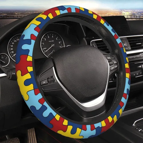 Funda universal para volante de concientización del autismo para mujeres y hombres, protector universal de volante de 15 pulgadas, antideslizante,