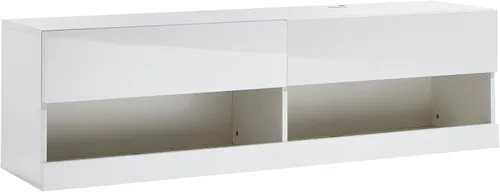 MMT Furniture Designs Ltd Soporte de TV con luz LED azul de 55 pulgadas, soporte de TV brillante flotante montado en la pared, estante de TV para